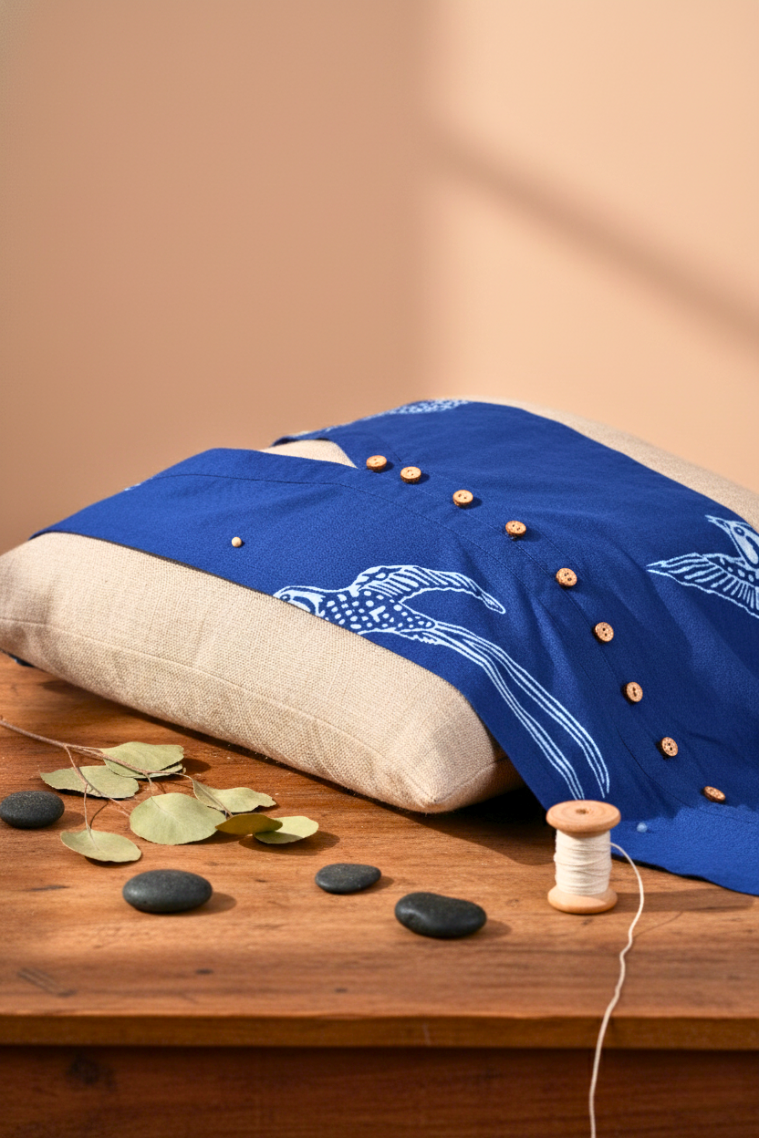 Indigo Bird Block Print Midi Dress