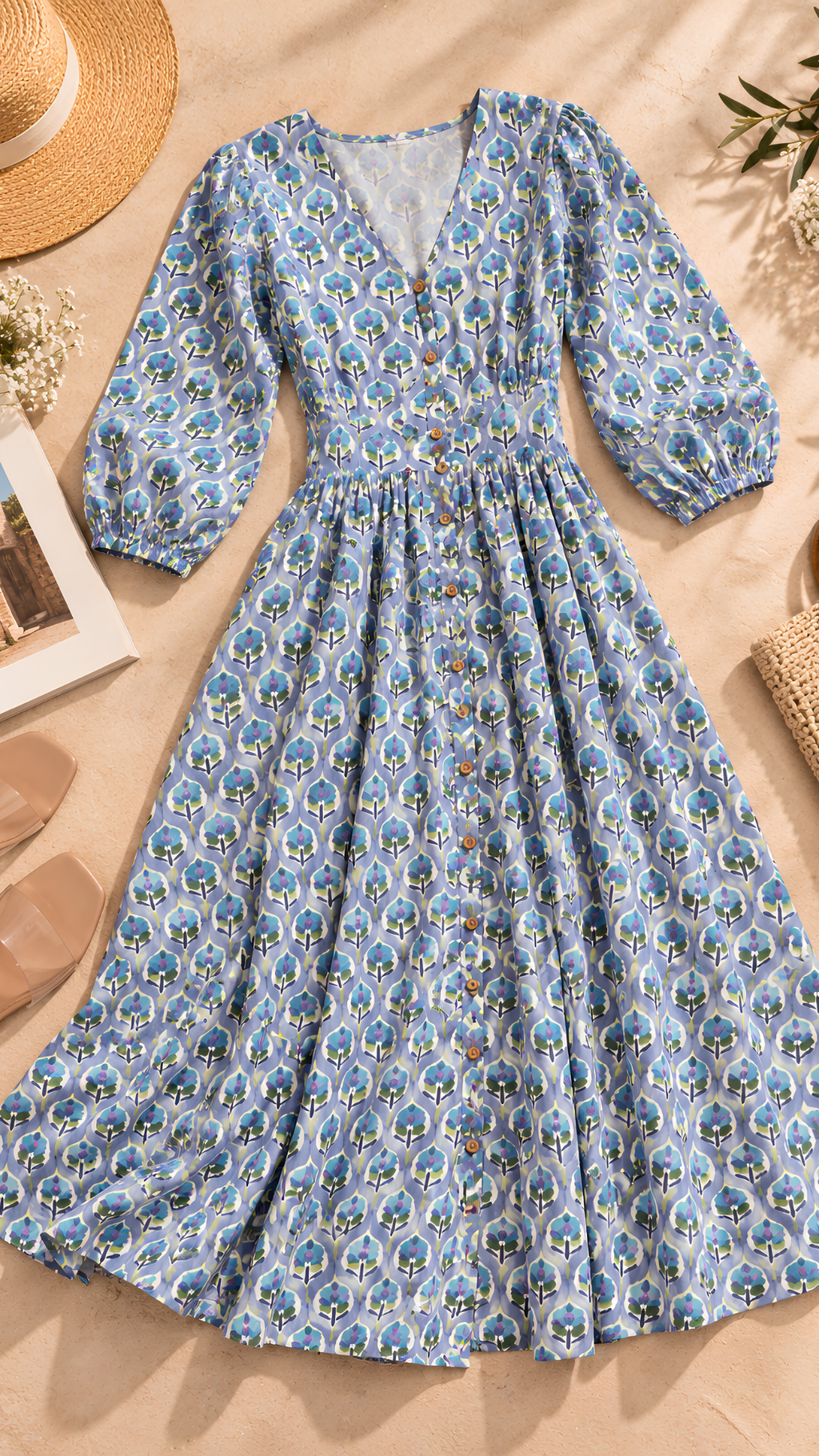 Green Yellow Vector Flower Midi Dress