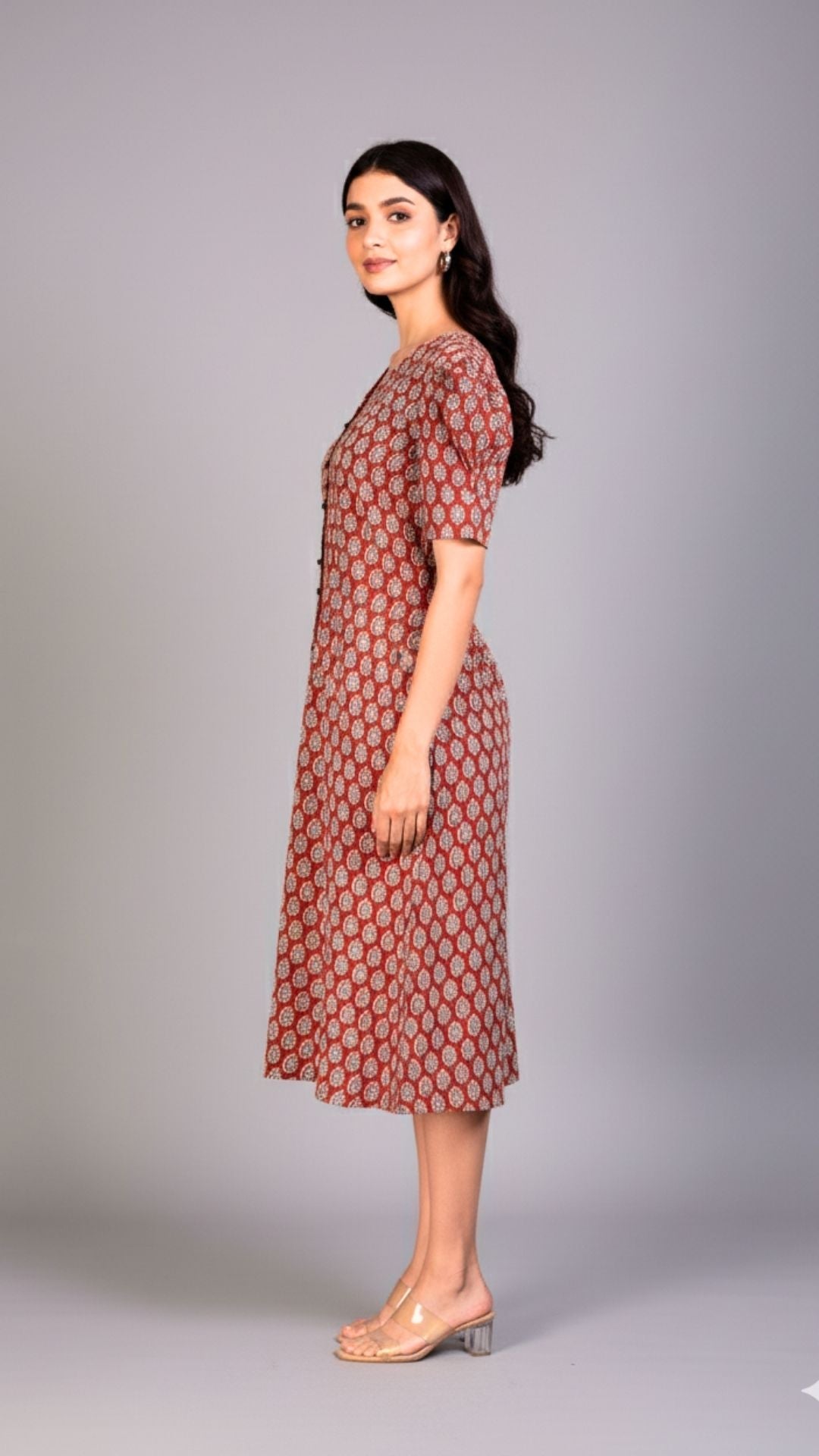 Red Bagh Print Midi Dress