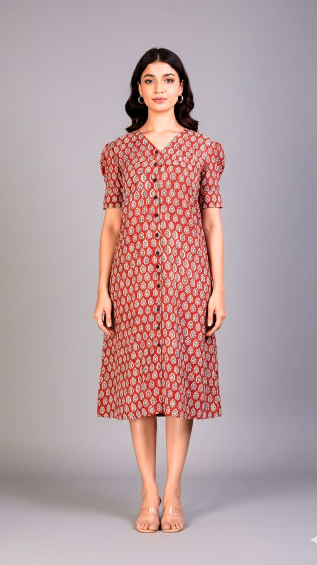 Red Bagh Print Midi Dress