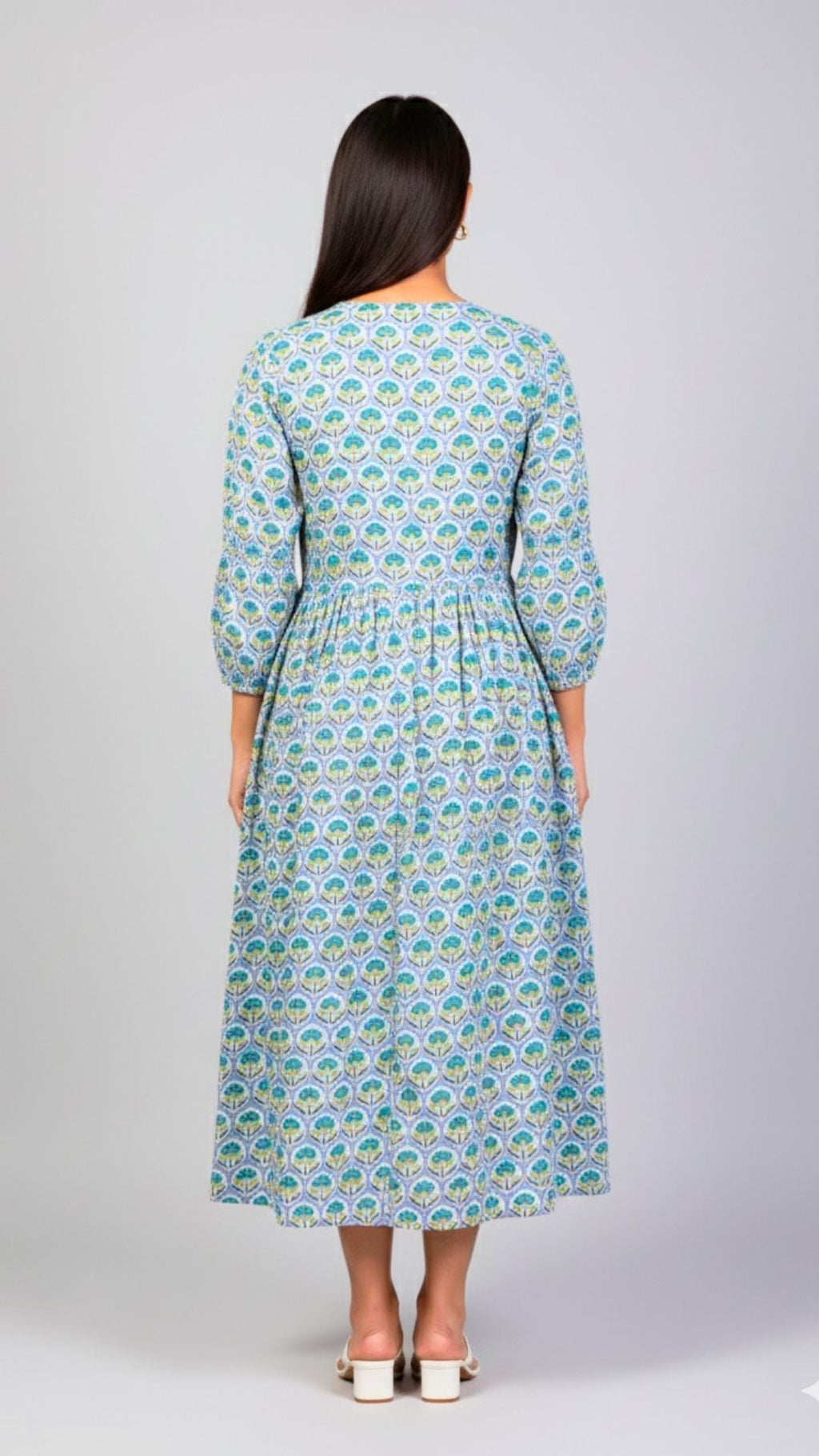 Green Yellow Vector Flower Midi Dress