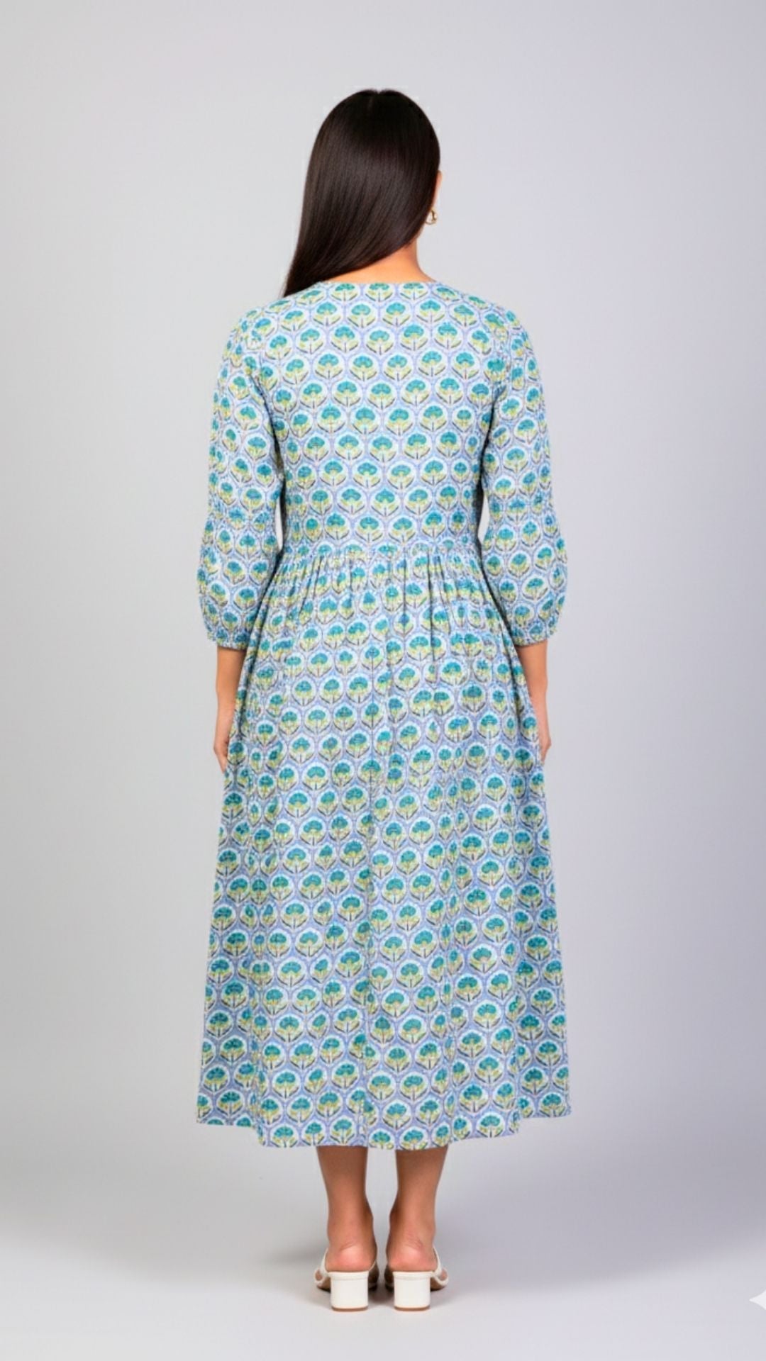 Green Yellow Vector Flower Midi Dress