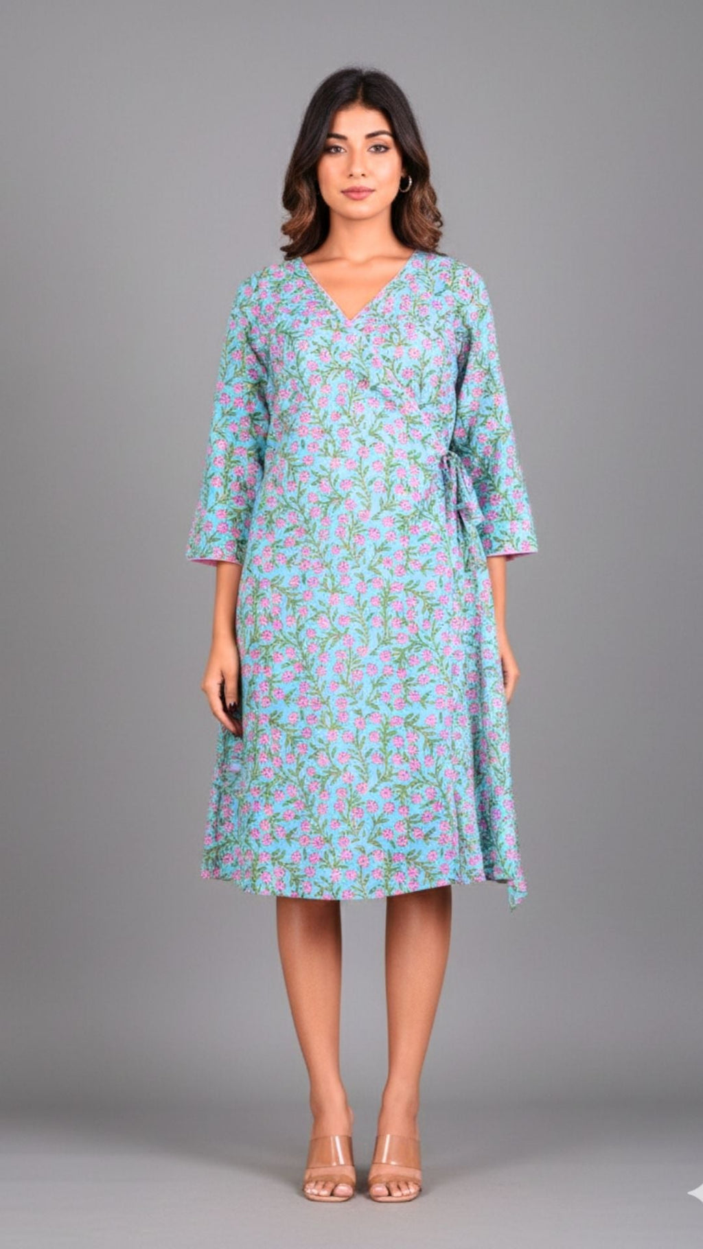 Blue Ditzy Floral Pattern Midi Dress