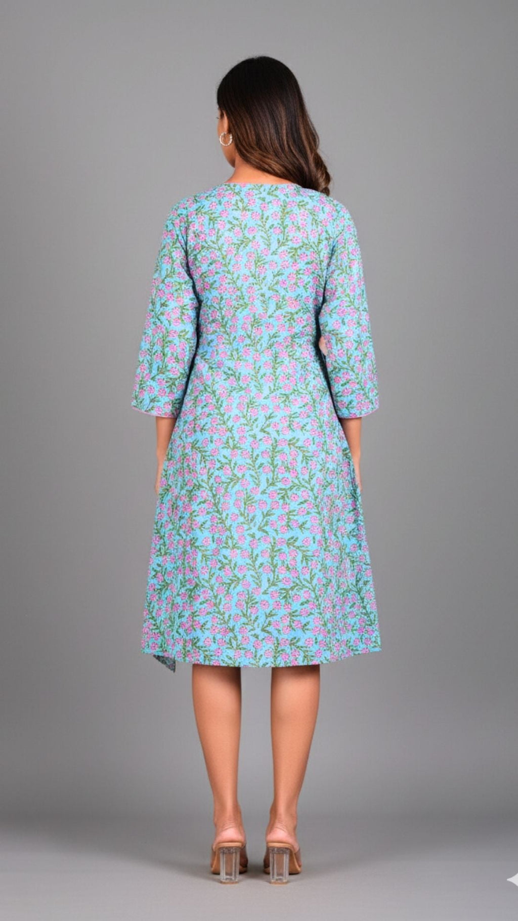 Blue Ditzy Floral Pattern Midi Dress