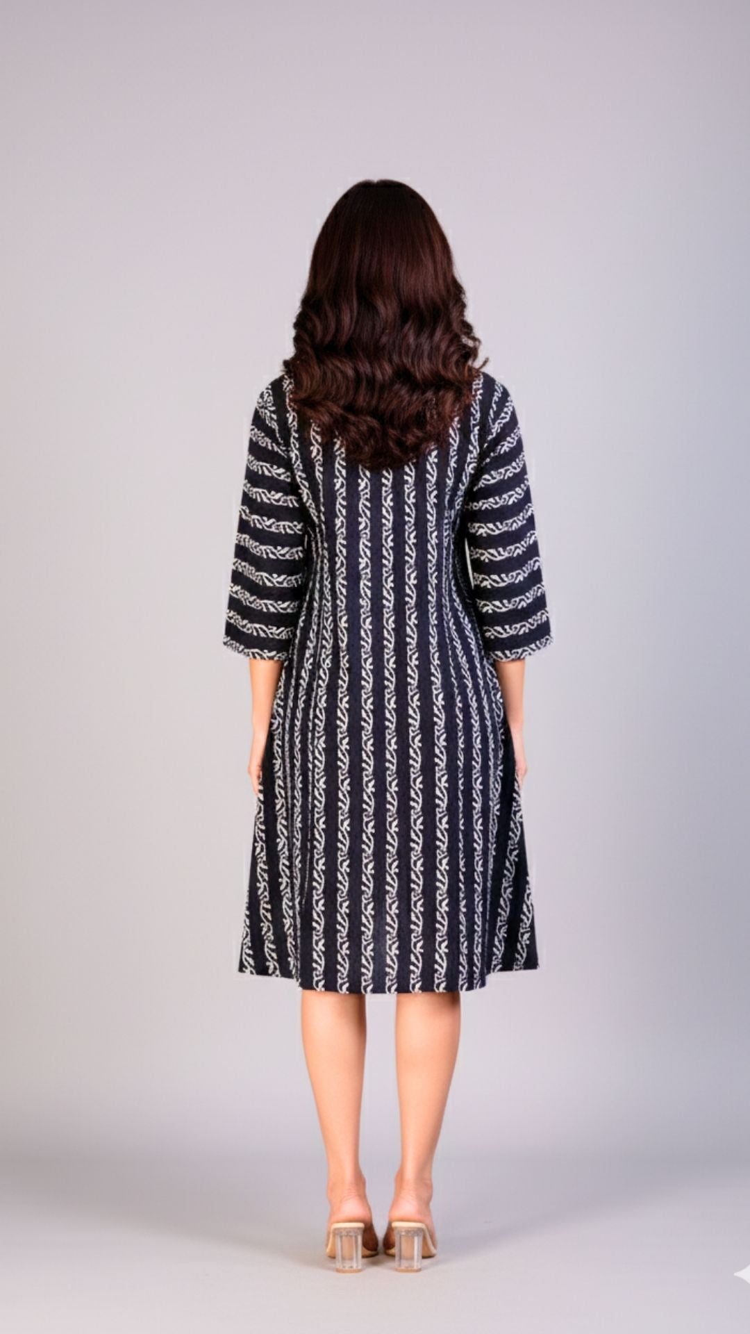 White Vine Block Print Midi Dress