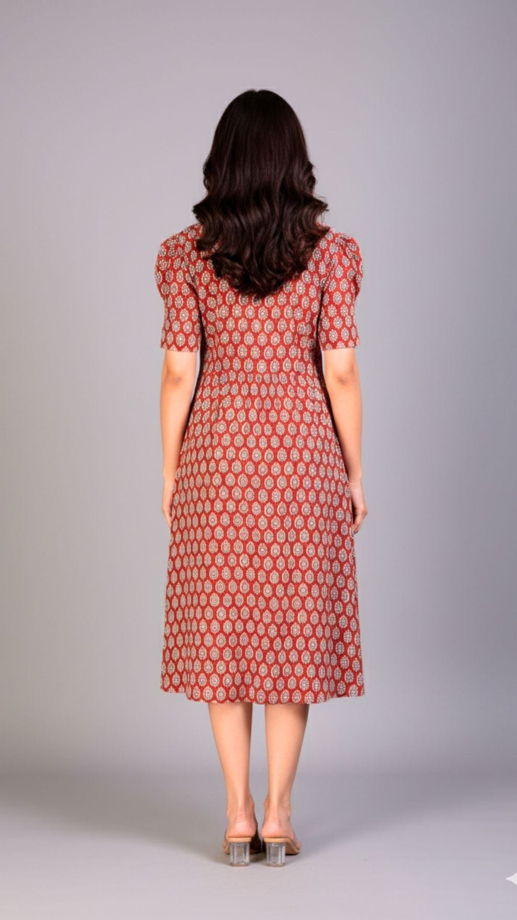 Red Bagh Print Midi Dress