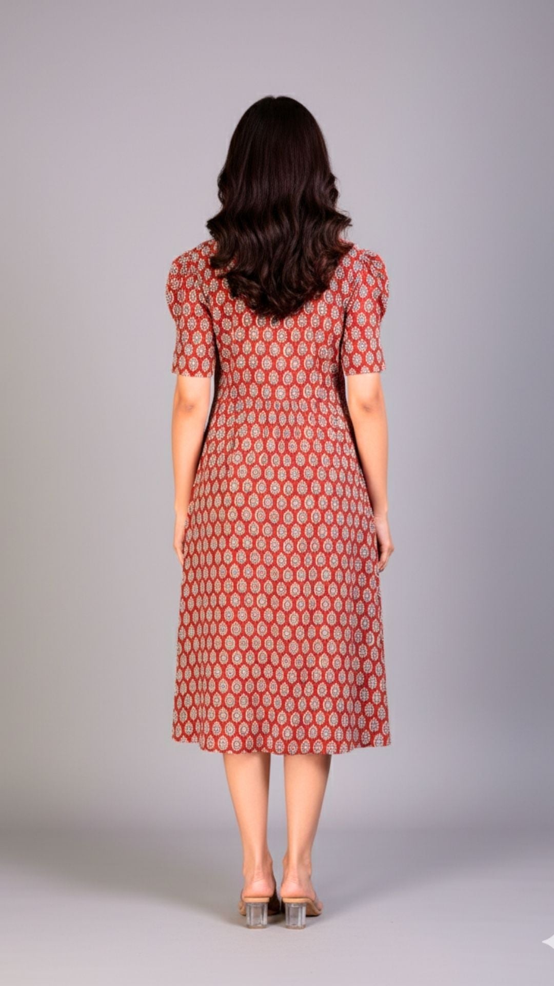 Red Bagh Print Midi Dress