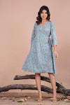 Blue Ditzy Floral Pattern Midi Dress - Mayin Clothing