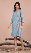 Blue Ditzy Floral Pattern Midi Dress - Mayin Clothing