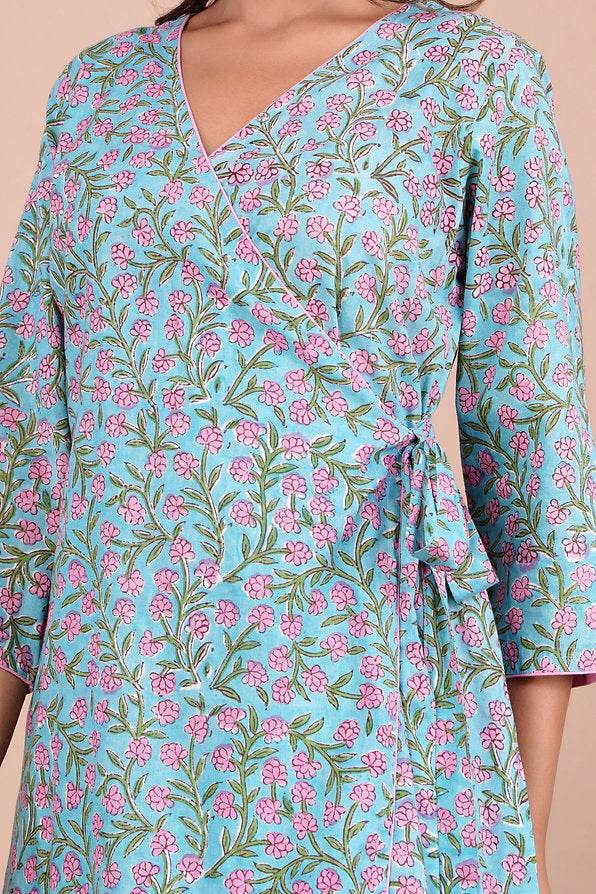 Blue Ditzy Floral Pattern Midi Dress - Mayin Clothing