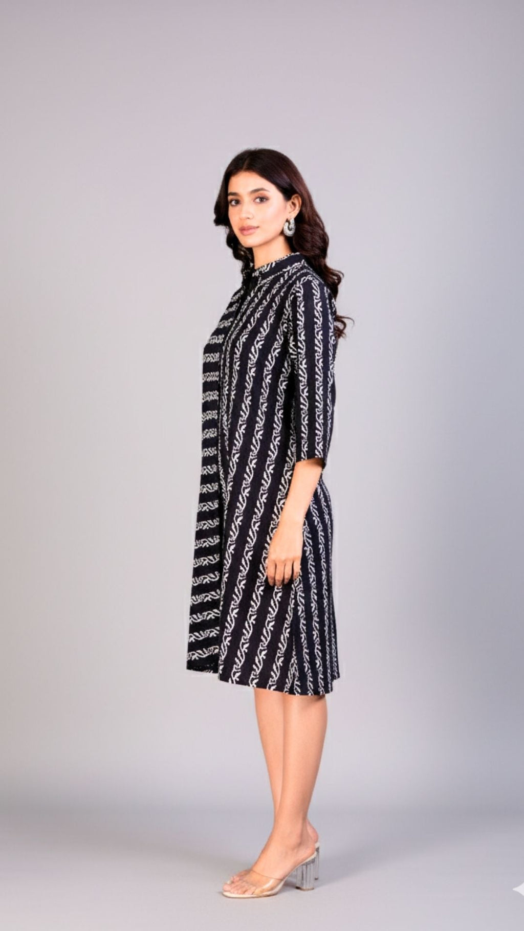 White Vine Block Print Midi Dress