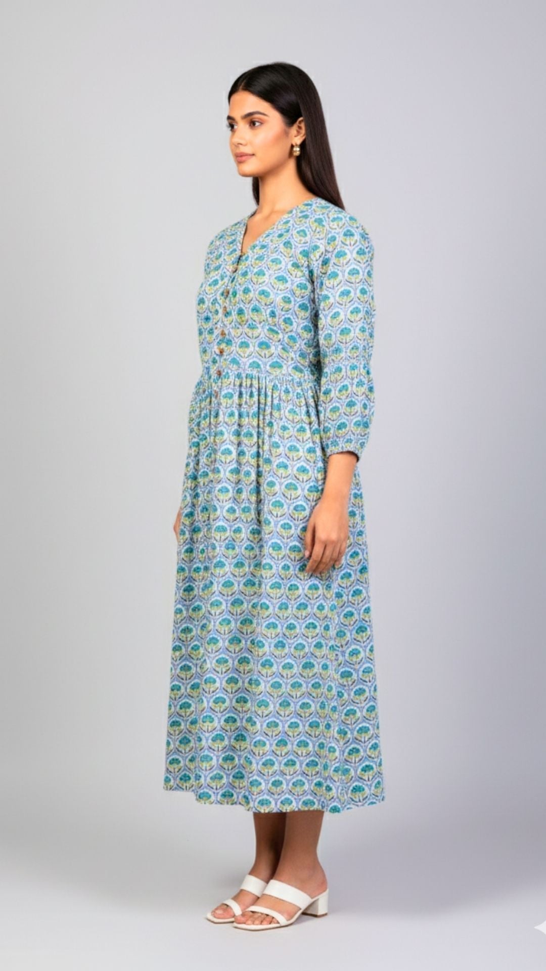 Green Yellow Vector Flower Midi Dress