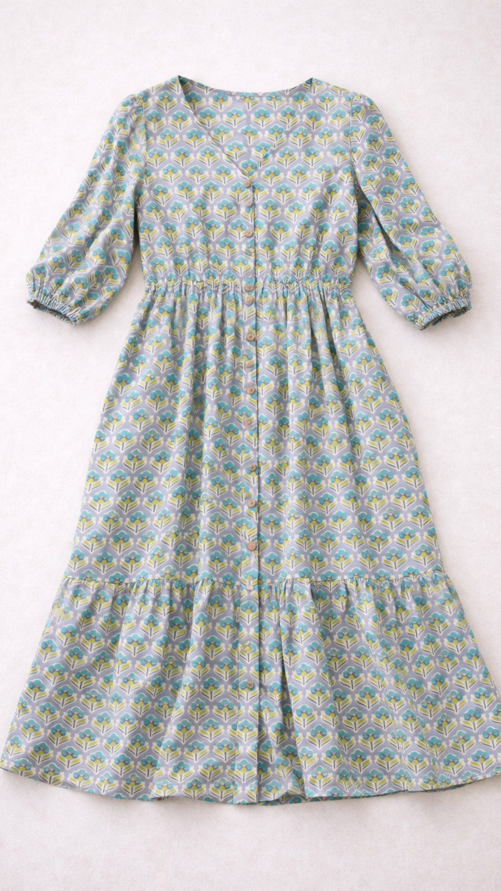 Green Yellow Vector Flower Midi Dress