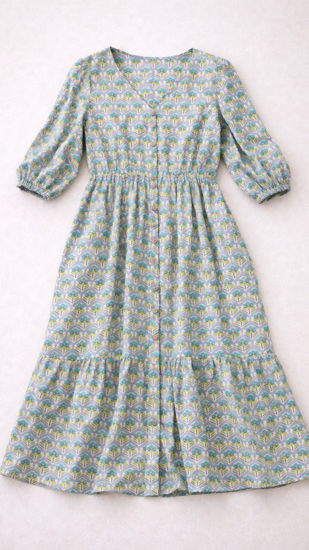 Green Yellow Vector Flower Midi Dress