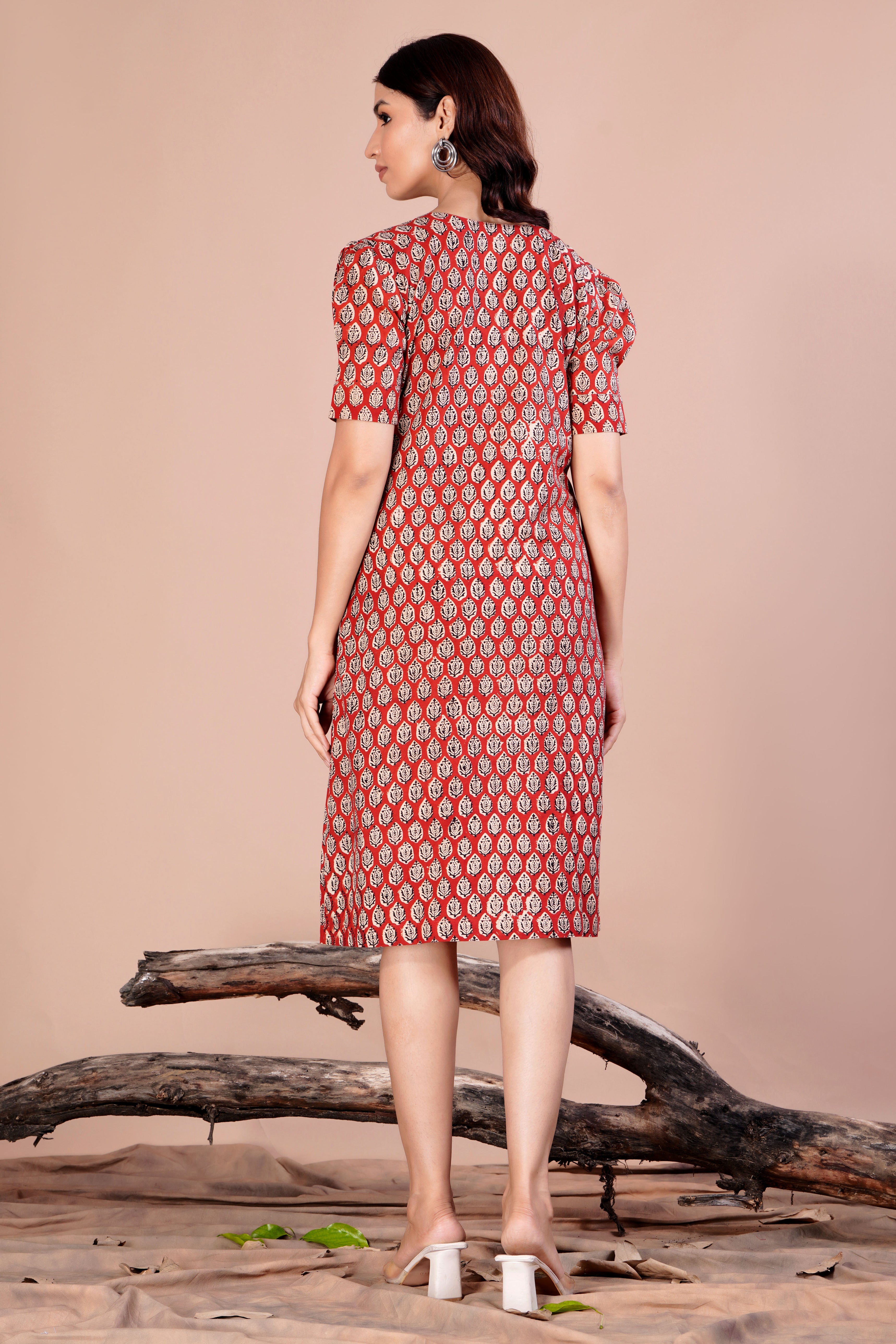 Red Bagh Print Midi Dress