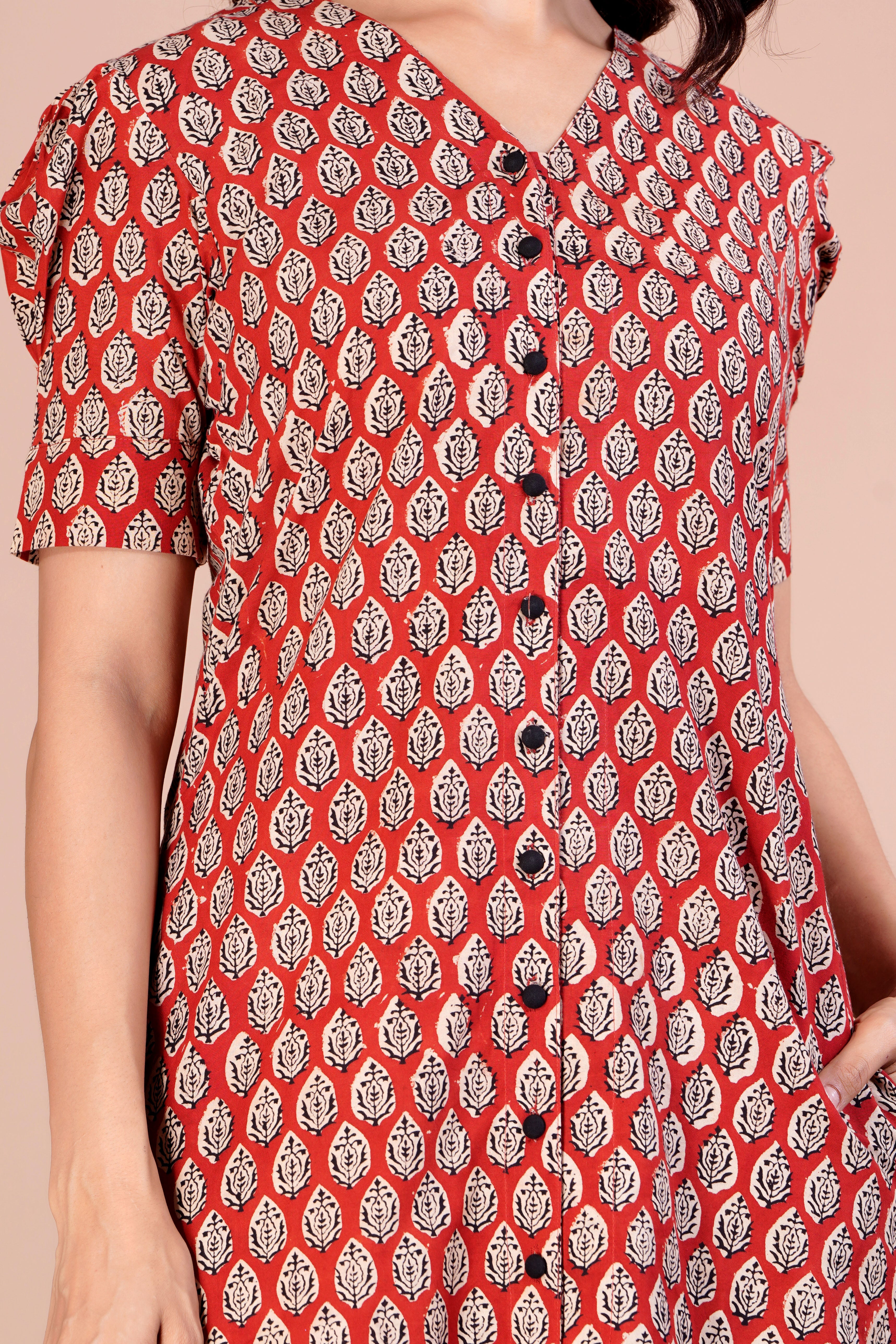 Red Bagh Print Midi Dress