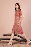 red midi dress left view