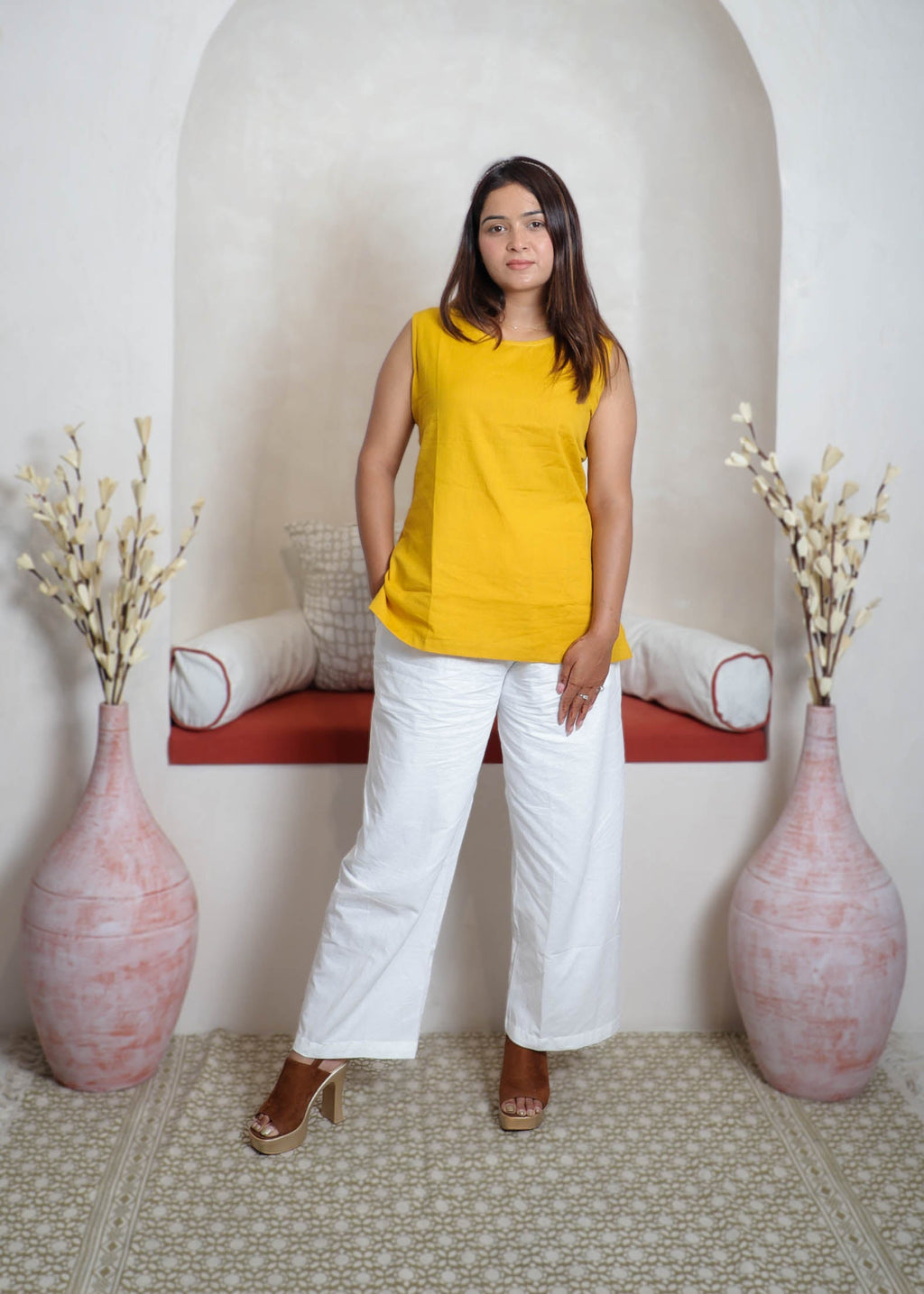 girl in yellow top front view