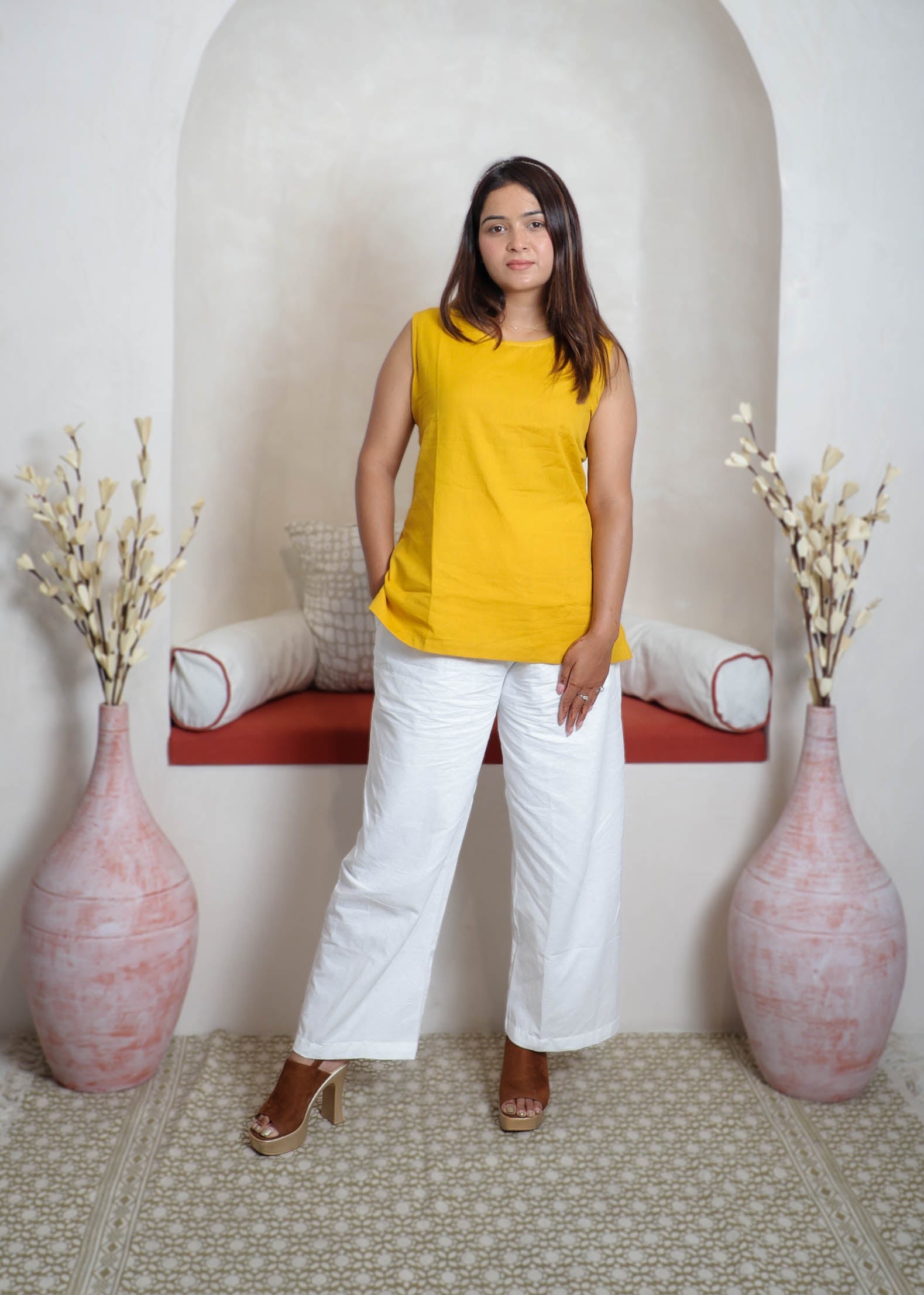 girl in yellow top front view