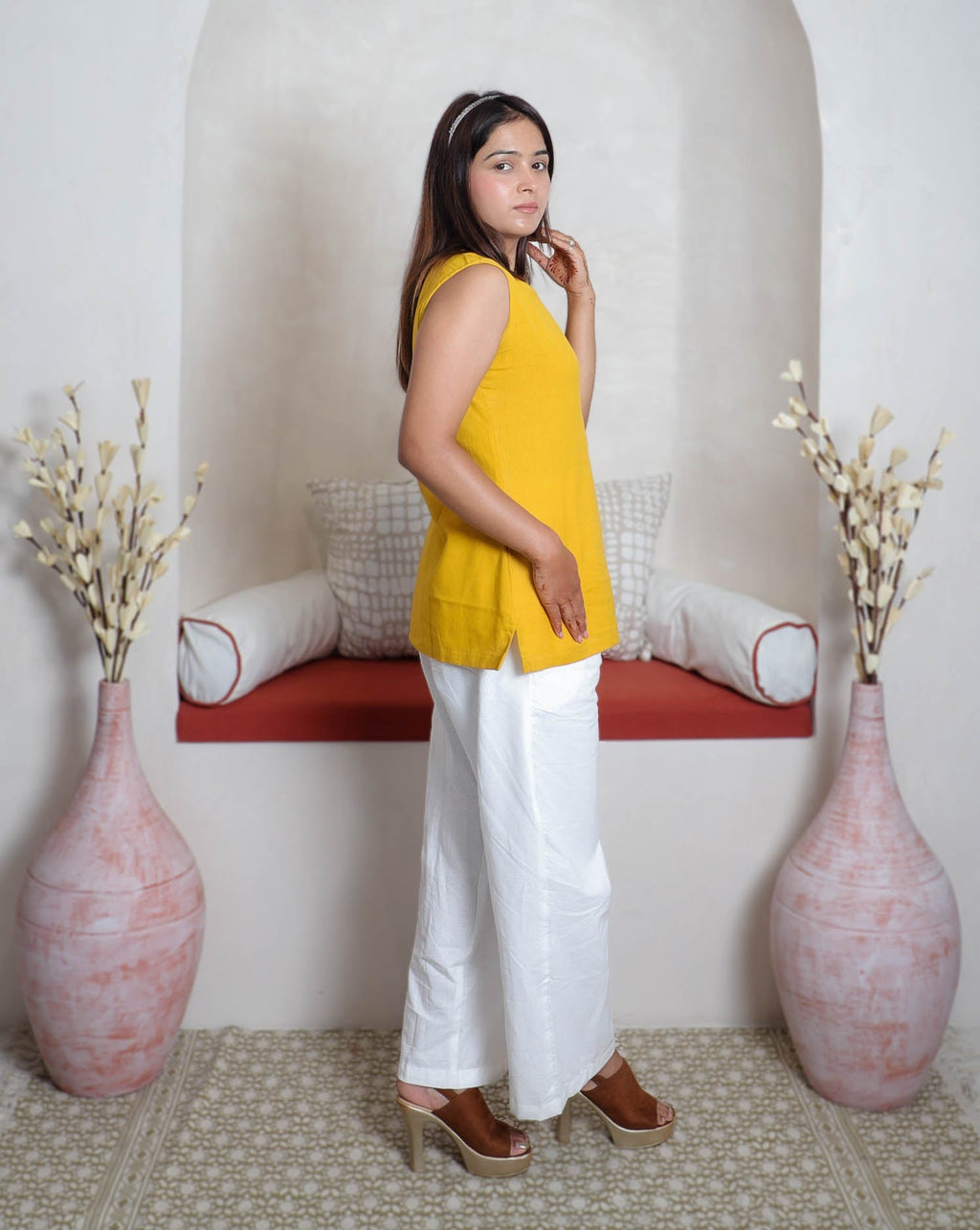 girl in yellow top right view