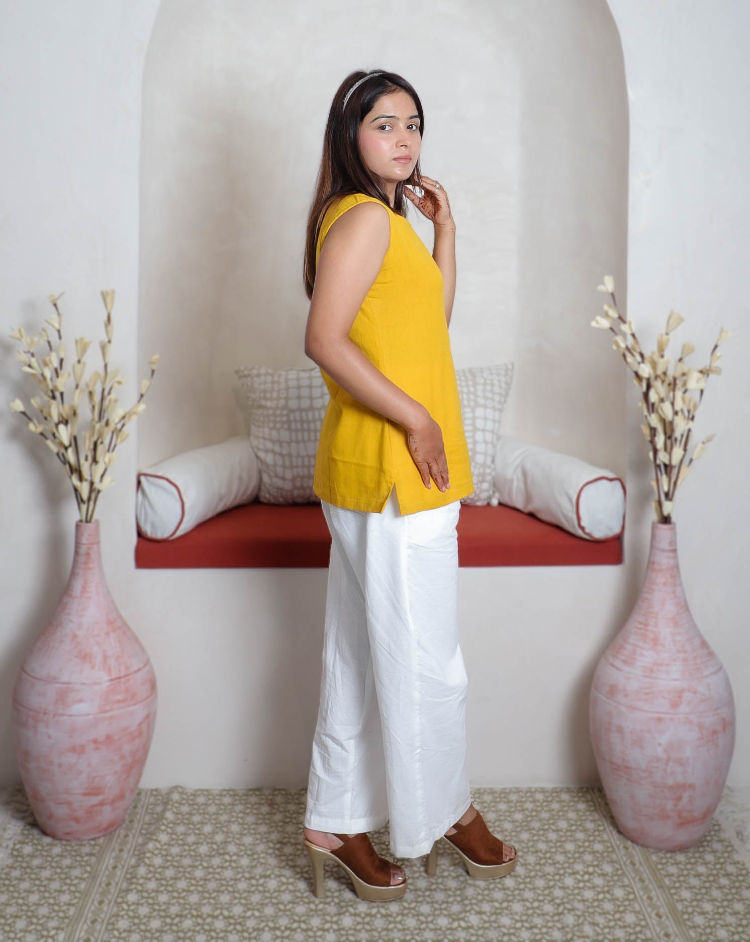 girl in yellow top right view