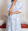 close up of white blue midi dress