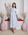 front view of blue white dress