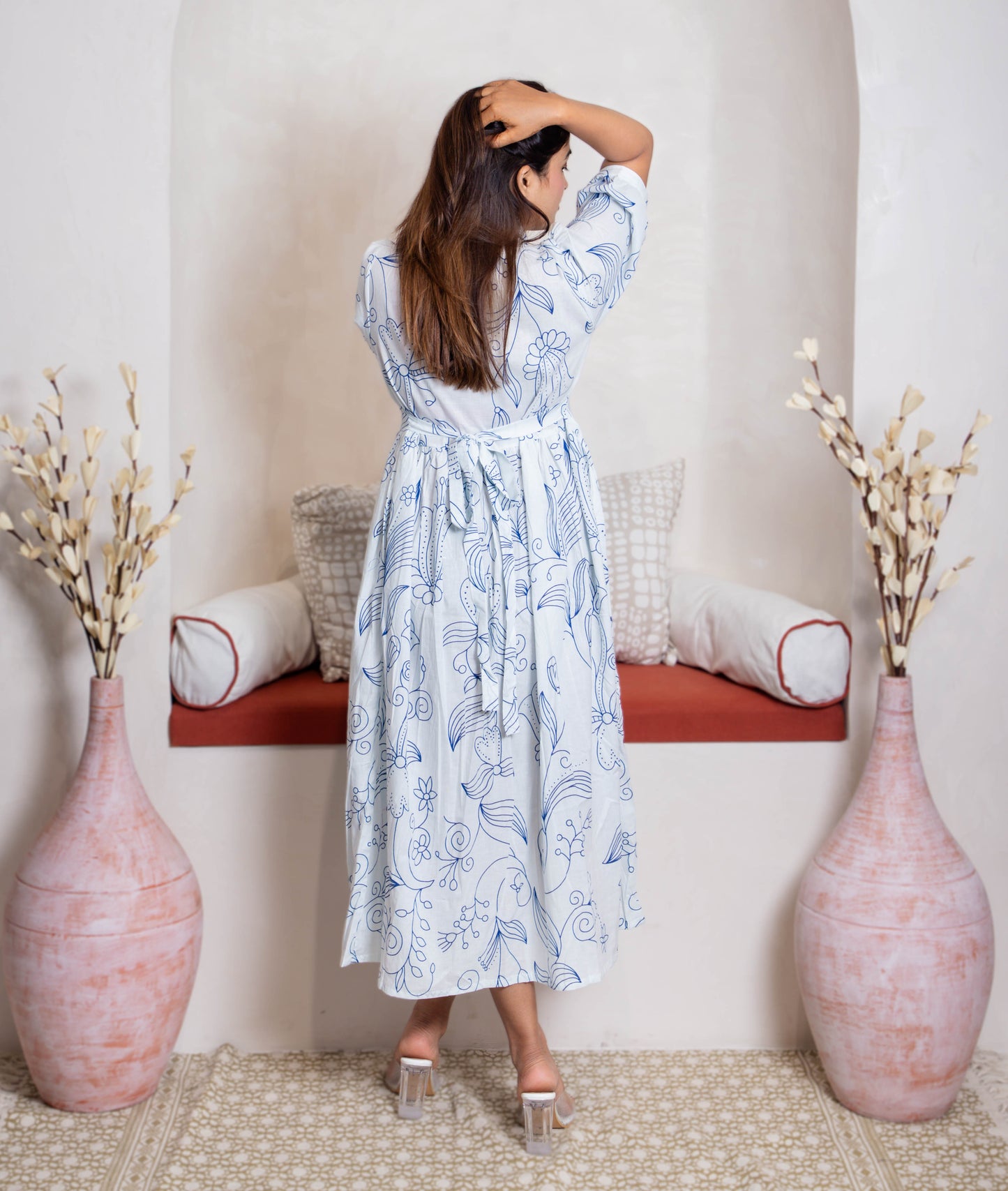 blue floral dress back view