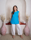 girl in blue top front view