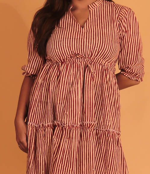 cream striped dress close up 